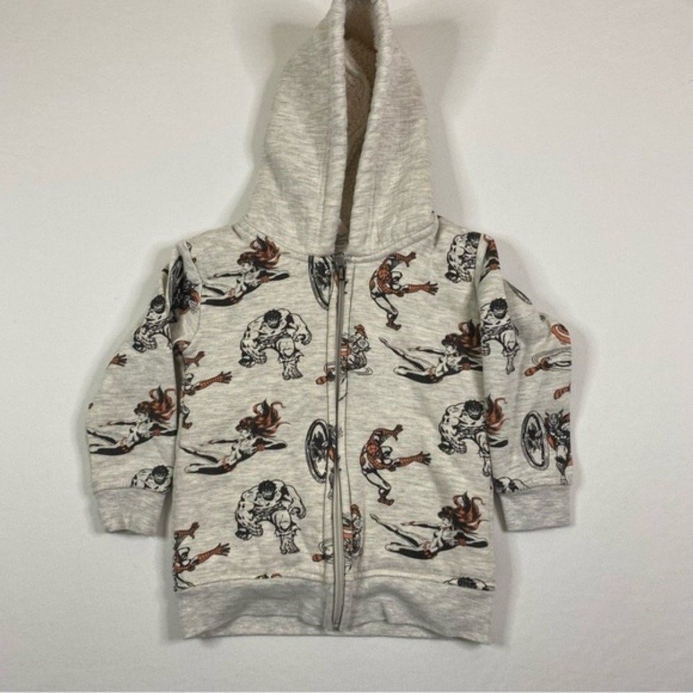 Marvel Comics Sweatshirt Boys 2T Sherpa Lined Zip Up Hoodie Captain America Hulk